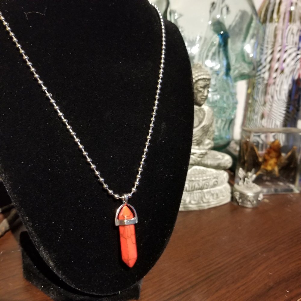 Red Howlite Faux Coral Crystal Pendulum Necklace